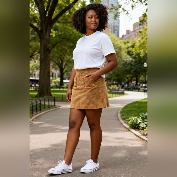 LOFT Faux Suede Mini Skirt Tan/Khaki Size 10 A-Line Pockets - Picture 8 of 8